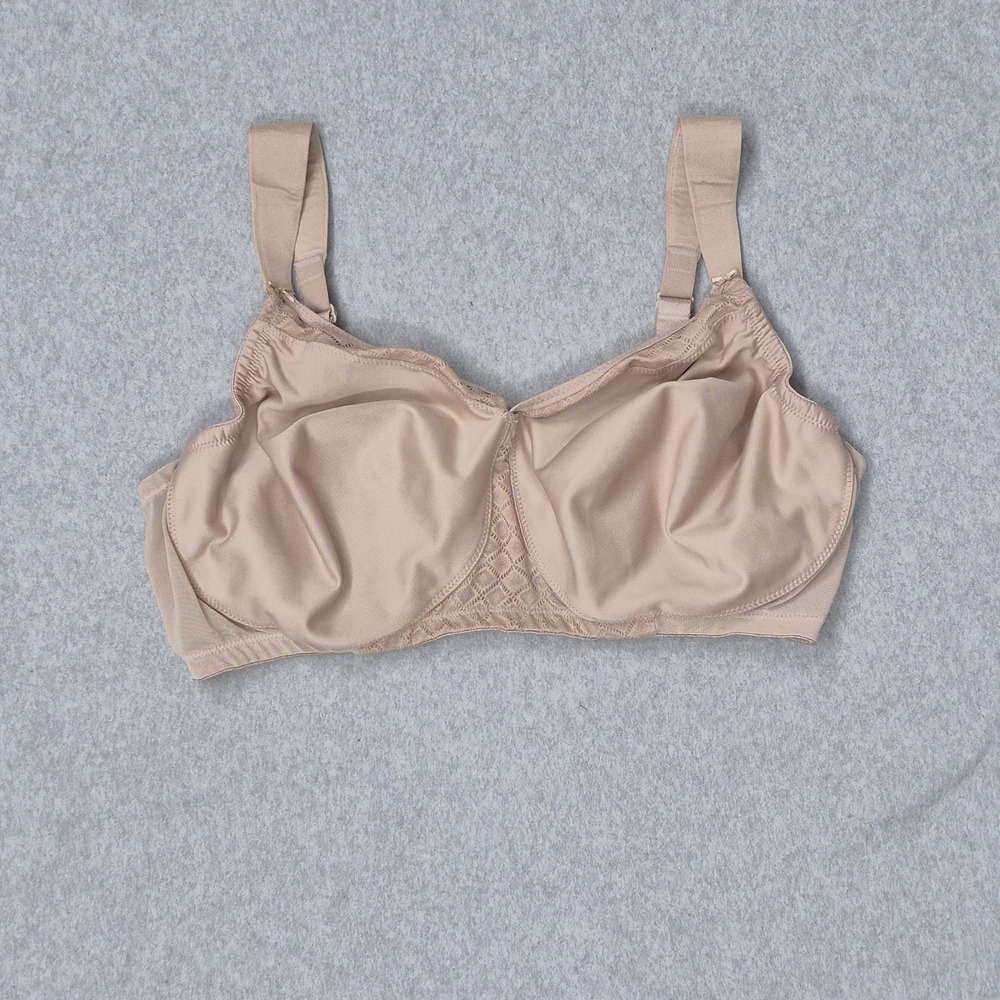 Glamorise Women Bra 42E Beige T Shirt Wireless Strap Adjustable Unlined